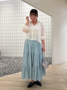 「Jena espace merveilleux(ジェナ エスパスメルヴェイユ)の袖ギャザーガーゼシャツ(シャツ/ブラウス、ホワイト系)」を使った、aiさん(レディース・169cm)の春コーディネート