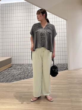 「Jena espace merveilleux(ジェナ エスパスメルヴェイユ)の【サラサラ半袖デニム】テンセルフレンチシャツ(シャツ/ブラウス、グレー系)」を使った、aiさん(レディース・169cm)の夏コーディネート