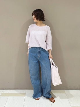 「BABYLONE（バビロン）のバレルレッグデニムパンツ（デニムパンツ、ブルー系）」を使った、babyloneyaeさん（レディース・157cm）の夏コーディネート