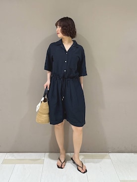 「BABYLONE（バビロン）のハーフパンツオールインワン（つなぎ/オールインワン、ブルー系）」を使った、babyloneyaeさん（レディース・157cm）の夏コーディネート