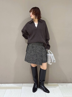 「BABYLONE（バビロン）のシアーフライスプルオーバー（Tシャツ/カットソー）」を使った、babyloneyaeさん（レディース・157cm）の秋コーディネート