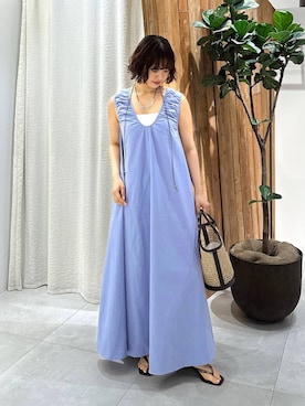 「BABYLONE（バビロン）の【古畑星夏さんYouTube紹介】【LUSANA】Alma Mini（かごバッグ、ベージュ系）」を使った、babyloneyaeさん（レディース・157cm）の夏コーディネート