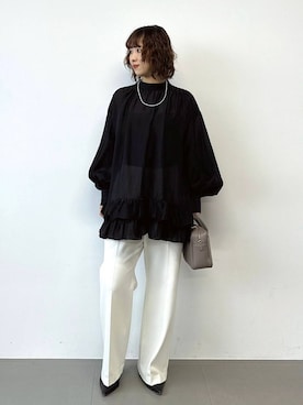 「BABYLONE（バビロン）の裏起毛イージーストレッチパンツ（その他パンツ）」を使った、babyloneyaeさん（レディース・157cm）の冬コーディネート