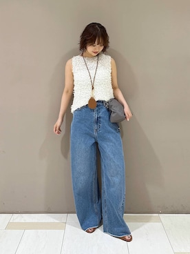 「BABYLONE（バビロン）のバレルレッグデニムパンツ（デニムパンツ、ブルー系）」を使った、babyloneyaeさん（レディース・157cm）の夏コーディネート