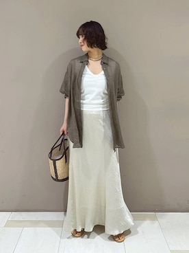 「BABYLONE（バビロン）のラミーシアーカシュクールシャツ（シャツ/ブラウス、グリーン系）」を使った、babyloneyaeさん（レディース・157cm）の夏コーディネート