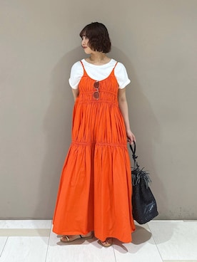 「BABYLONE（バビロン）のコットンギャザーワンピース（ワンピース、オレンジ系）」を使った、babyloneyaeさん（レディース・157cm）の夏コーディネート