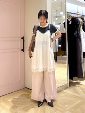 「LOWRYS FARM（ローリーズファーム）のイージーバギーデニム　601067（デニムパンツ、ピンク系）」を使った、もりこさん（レディース）の春コーディネート