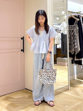 「LOWRYS FARM（ローリーズファーム）のスタイルＵＰクロスカップキャミ　100757（Tシャツ/カットソー、ホワイト系）」を使った、もりこさん（レディース）の夏コーディネート