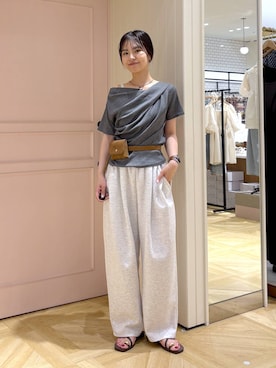 「アイテム（ベルト、イエロー系）」を使った、もりこさん（レディース・164cm）の夏コーディネート