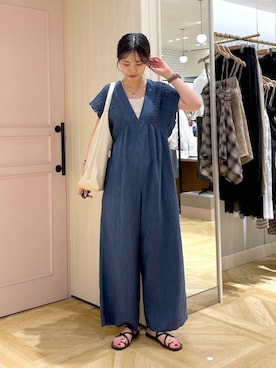 「LOWRYS FARM（ローリーズファーム）のスタイルＵＰクロスカップキャミ　100757（Tシャツ/カットソー、ホワイト系）」を使った、もりこさん（レディース）の夏コーディネート