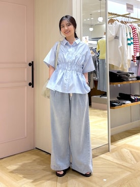 「LOWRYS FARM（ローリーズファーム）のイージーバギーデニム　601067（デニムパンツ、ブルー系）」を使った、もりこさん（レディース）の春コーディネート