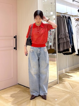 「LOWRYS FARM（ローリーズファーム）のレースデニム　601055（デニムパンツ、ブルー系）」を使った、もりこさん（レディース）の春コーディネート