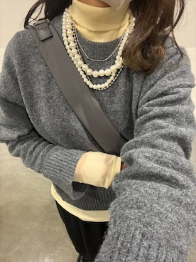 「LOWRYS FARM（ローリーズファーム）のパールタレンネックレス　249411（ネックレス）」を使った、もりこさん（レディース・164cm）の秋コーディネート