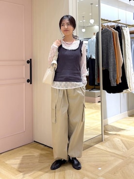 「LOWRYS FARM（ローリーズファーム）のモカシンローファー  637751（ローファー、ブラック系）」を使った、もりこさん（レディース）の春コーディネート