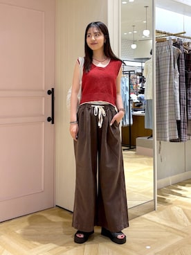 「LOWRYS FARM（ローリーズファーム）のスタイルＵＰクロスカップキャミ　100757（Tシャツ/カットソー、ホワイト系）」を使った、もりこさん（レディース）の夏コーディネート