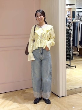 「LOWRYS FARM（ローリーズファーム）のヤワラカルイ２ＷＡＹショルダーＢＡＧ 115210（ショルダーバッグ、ブラック系）」を使った、もりこさん（レディース）の春コーディネート