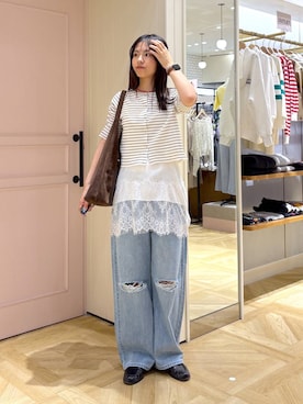 「LOWRYS FARM（ローリーズファーム）のヤワラカルイ２ＷＡＹショルダーＢＡＧ 115210（ショルダーバッグ、ブラウン系）」を使った、もりこさん（レディース）の春コーディネート