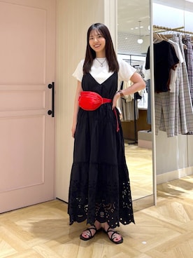 「LOWRYS FARM（ローリーズファーム）のフライスチビＴＥＥ 637055（Tシャツ/カットソー、ホワイト系）」を使った、もりこさん（レディース）の春コーディネート