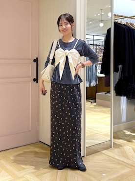 「LOWRYS FARM（ローリーズファーム）の【500mlペットボトル収納可】フラップショルダーＢＡＧ 1046881（ショルダーバッグ、ホワイト系）」を使った、もりこさん（レディース）の秋コーディネート