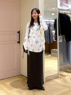 「LOWRYS FARM（ローリーズファーム）のフラワーワッフルプルオーバー　1096083（Tシャツ/カットソー、ホワイト系）」を使った、もりこさん（レディース）の秋コーディネート