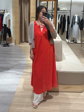 「Jena espace merveilleux(ジェナ エスパスメルヴェイユ)の【着てないぐらい軽い!?】2WAYリボンシアーワンピース(ワンピース、レッド系)」を使った、ウッチーさん(レディース・170cm)の夏コーディネート