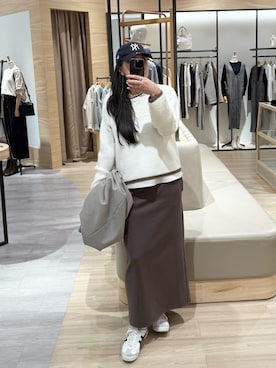 「アイテム（ノーカラージャケット）」を使った、ウッチーさん（レディース・170cm）の冬コーディネート