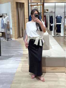 「Jena espace merveilleux(ジェナ エスパスメルヴェイユ)のリラックスカットソー(Tシャツ/カットソー、ホワイト系)」を使った、ウッチーさん(レディース・170cm)の夏コーディネート
