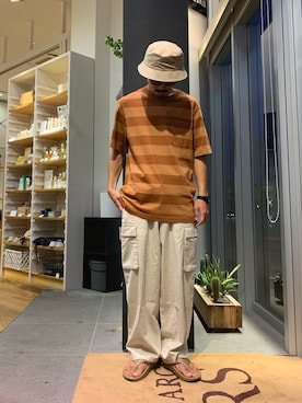 「FRUIT OF THE LOOM（フルーツオブザルーム）のアイテム（帽子）」を使った、KUROKAWA DAIKIさん（メンズ・168cm）の夏コーディネート