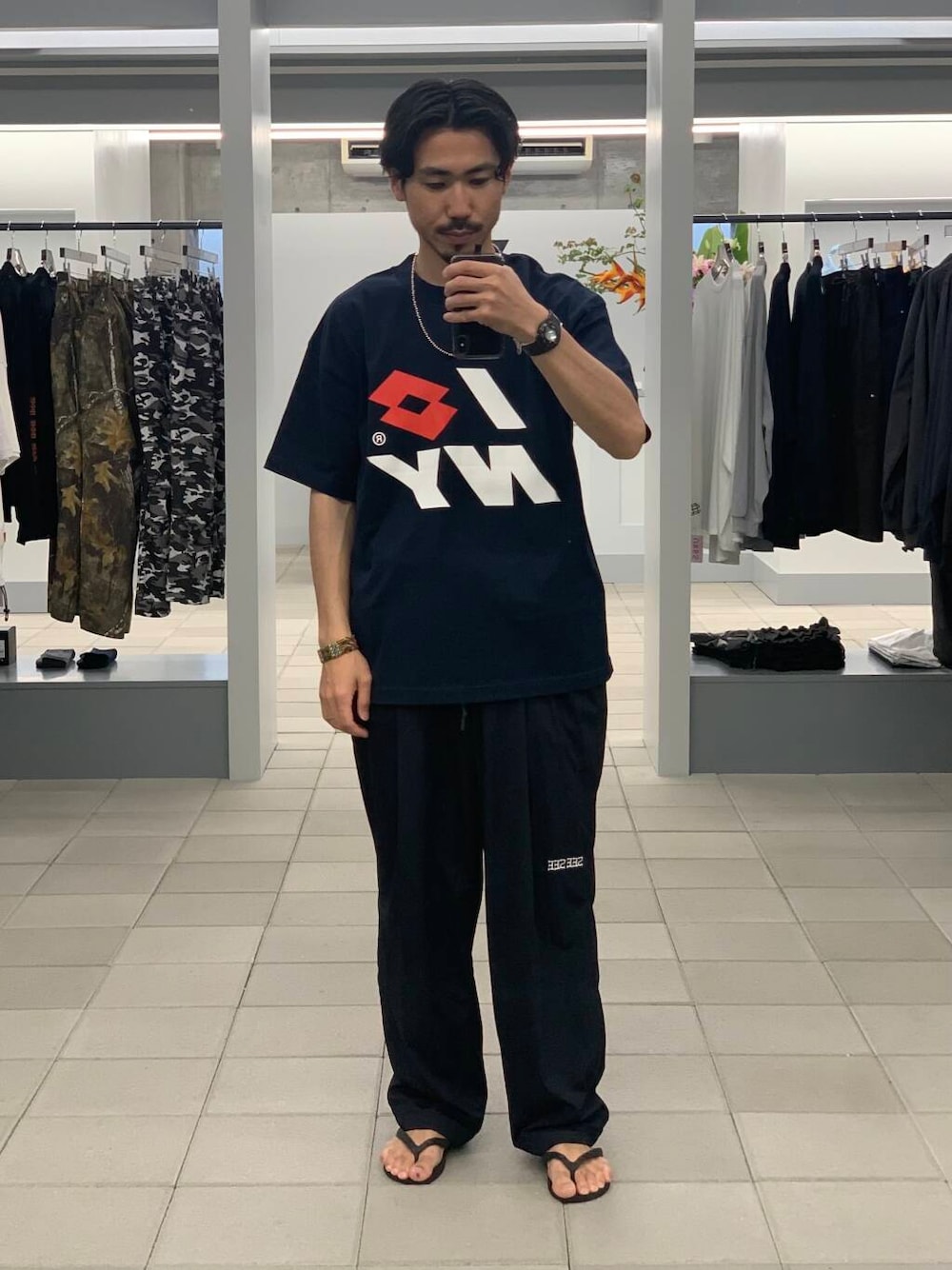 「大人カジュアル、夏コーデ、リラックス、tシャツコーデ、大人リラックス、lotto」｜「LOTTOのLOTTO　I LOSANGA NY T-SHIRTS（Tシャツ/カットソー、ブルー系）」を使った、KUROKAWA DAIKIさん（メンズ・168cm）の夏コーディネートの1枚目の写真