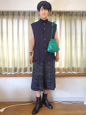 「NO ID.（ノーアイディ）のアイテム（ハンチング/ベレー帽）」を使った、風美 圭さん（メンズ・171cm）の夏コーディネート