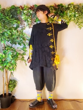 「NO ID.（ノーアイディ）のアイテム（ハンチング/ベレー帽）」を使った、風美 圭さん（メンズ・171cm）の夏コーディネート