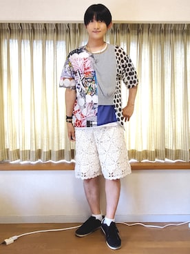 「GUコーデ」｜「アイテム（アナログ腕時計）」を使った、風美 圭さん（メンズ・171cm）の夏コーディネート
