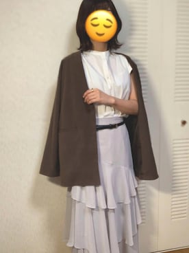 「茶色」｜「アイテム（ノーカラージャケット）」を使った、oka. 🌸ファッション研究中🌸さん（レディース・159cm）の夏コーディネート