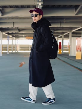 「Uiscel（ユイセル）のアイテム（モッズコート）」を使った、RYOSUKEさん（メンズ・177cm）の冬コーディネート