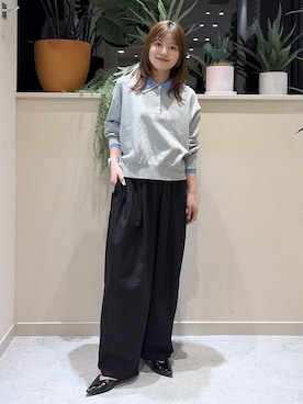 「LOWRYS FARM（ローリーズファーム）のイージーワイドカーブパンツ 327286（その他パンツ、ブラック系）」を使った、まりな LOWRYSFARMさん（レディース・161cm）の春コーディネート