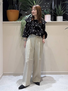 「LOWRYS FARM（ローリーズファーム）のホップサックワイドパンツ 602808（その他パンツ、ベージュ系）」を使った、まりな LOWRYSFARMさん（レディース・161cm）の春コーディネート