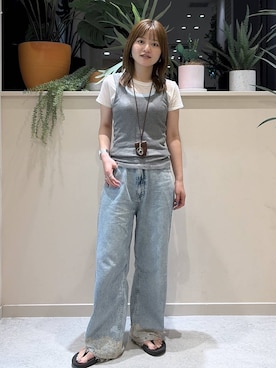 「LOWRYS FARM（ローリーズファーム）のＢＡＳＩＣシアータンク 1042099（タンクトップ、ブルー系）」を使った、まりな LOWRYSFARMさん（レディース・161cm）の夏コーディネート