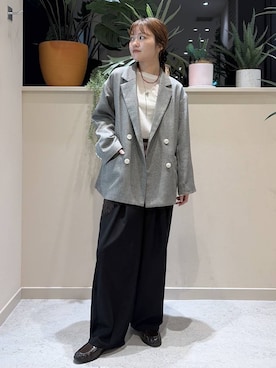 「LOWRYS FARM（ローリーズファーム）のイージーワイドカーブパンツ 327286（その他パンツ、ブラック系）」を使った、まりな LOWRYSFARMさん（レディース・161cm）の春コーディネート