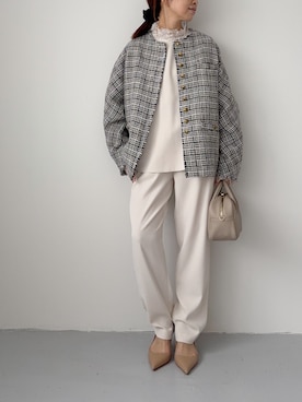 「アイテム（ノーカラージャケット）」を使った、nakataさん（レディース・153cm）の冬コーディネート