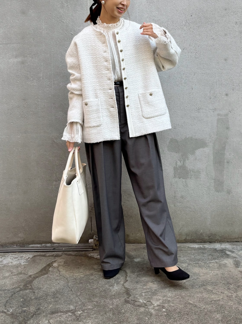 PUAL CE CIN（ピュアルセシン）の「スラブツイード ノーカラー