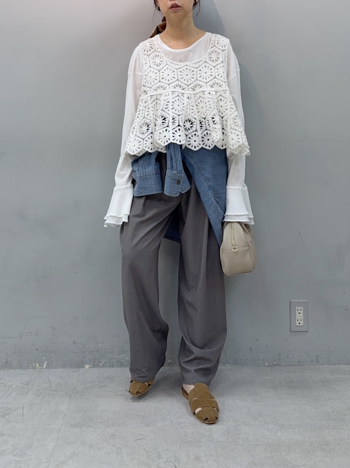 イタリア購入 フローラルレースひらひらアシンメトリープリーツフレアカットソー 布帛袖フレアカットソー（Tシャツ/カットソー）｜PUAL CE CIN