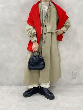 「PUAL CE CIN（ピュアルセシン）のアイテム（ノーカラーコート）」を使った、nakataさん（レディース・153cm）の冬コーディネート