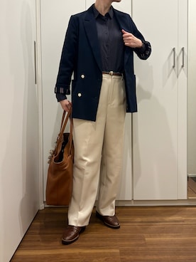 「アイテム（ビジネスバッグ）」を使った、おけいさん（レディース・159cm）の秋コーディネート