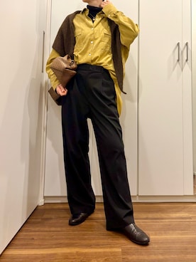 「MARGARET HOWELL（マーガレットハウエル）のアイテム」を使った、おけいさん（レディース・159cm）の冬コーディネート