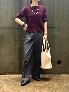 「アイテム（スラックス）」を使った、おけいさん（レディース・159cm）の秋コーディネート