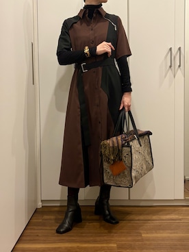 「アイテム（シャツワンピース）」を使った、おけいさん（レディース・159cm）の秋コーディネート