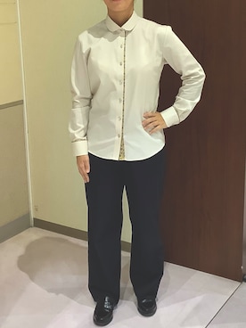 「アイテム（ビジネスシャツ）」を使った、TOKYOSHIRTS札幌平岡店さん（レディース・154cm）の秋コーディネート
