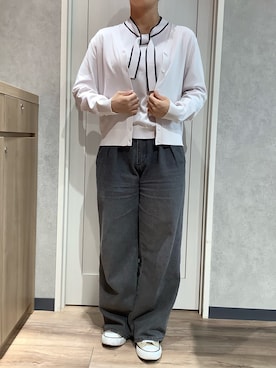 「TOKYO SHIRTS（トウキョウシャツ）のドライレーヨン ボウタイ プルオーバー（ニット/セーター、ホワイト系）」を使った、TOKYOSHIRTS札幌平岡店さん（メンズ・179cm）の夏コーディネート
