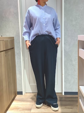 「TOKYO SHIRTS（トウキョウシャツ）の【Pitta Re:)】ふわっとガーゼシャツ オーバーシルエット 七分袖 綿100% レディース カジュアルシャツ（シャツ/ブラウス、ブルー系）」を使った、TOKYOSHIRTS札幌平岡店さん（メンズ・179cm）の夏コーディネート
