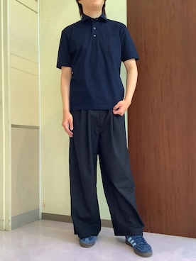 「TOKYO SHIRTS（トウキョウシャツ）のビズポロ クールタッチコットン 綿100% 半袖ポロシャツ（ポロシャツ、ブルー系）」を使った、TOKYOSHIRTS札幌平岡店さん（メンズ・179cm）の夏コーディネート